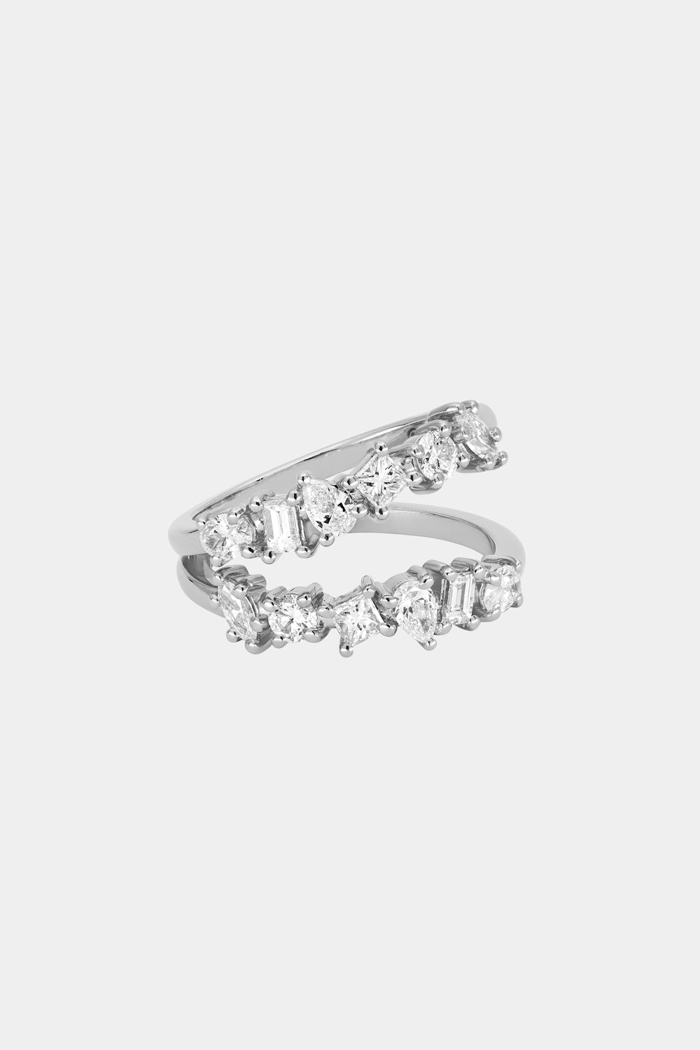 Double Band Scattered Diamond Ring | 18K White Gold