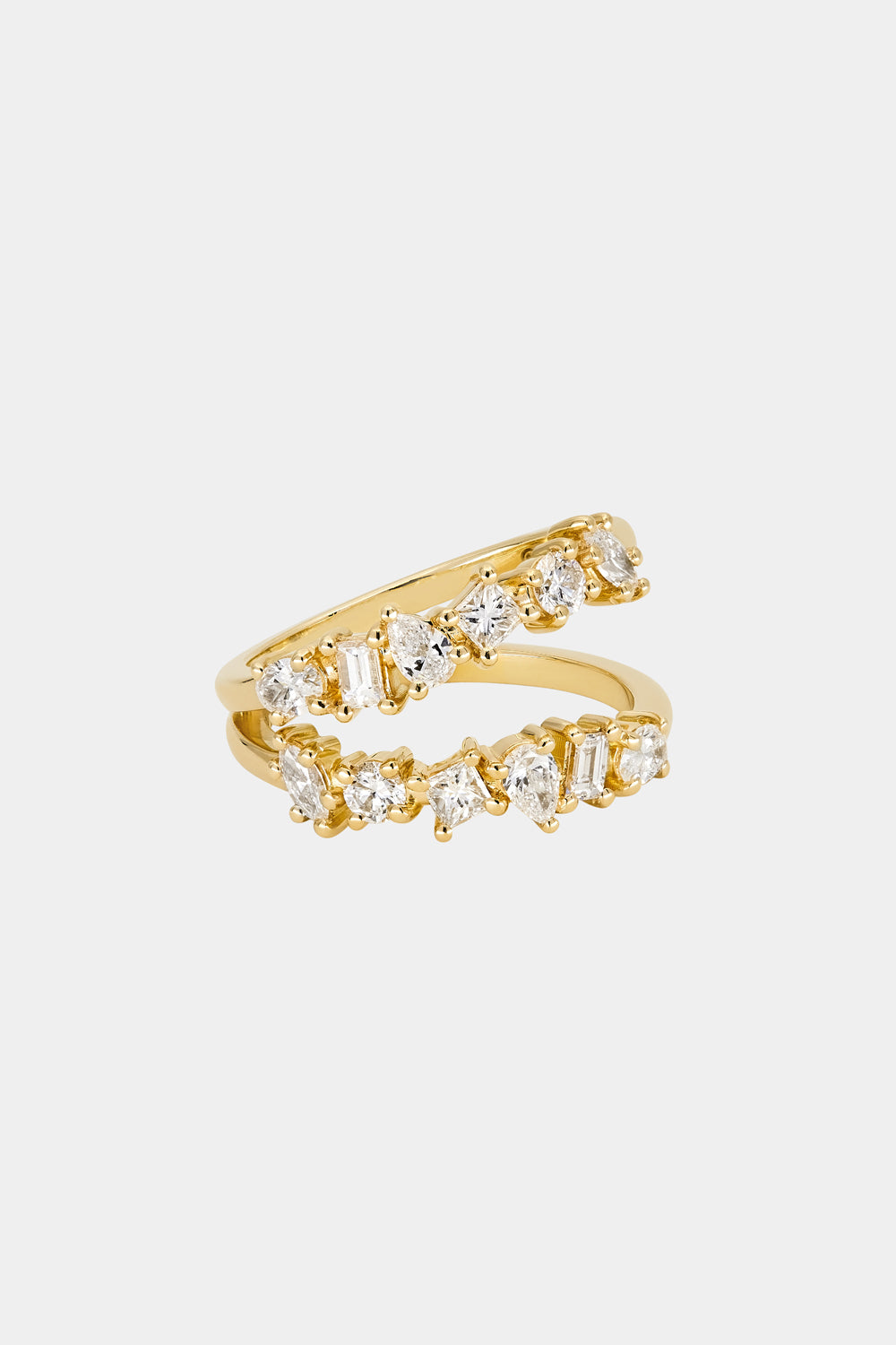 Double Band Scattered Diamond Ring | 18K Yellow Gold