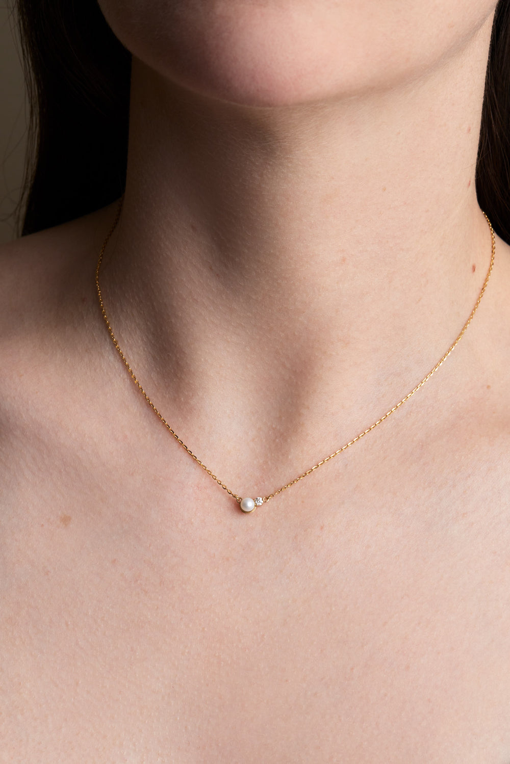 Diamond Pearl Duo Necklace | 9K Yellow Gold| Natasha Schweitzer