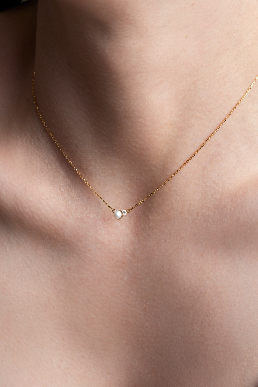 Diamond Pearl Duo Necklace | 9K Yellow Gold| Natasha Schweitzer