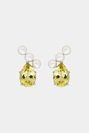 Arwen Lemon Quartz Pearl Earrings | Silver | Natasha Schweitzer