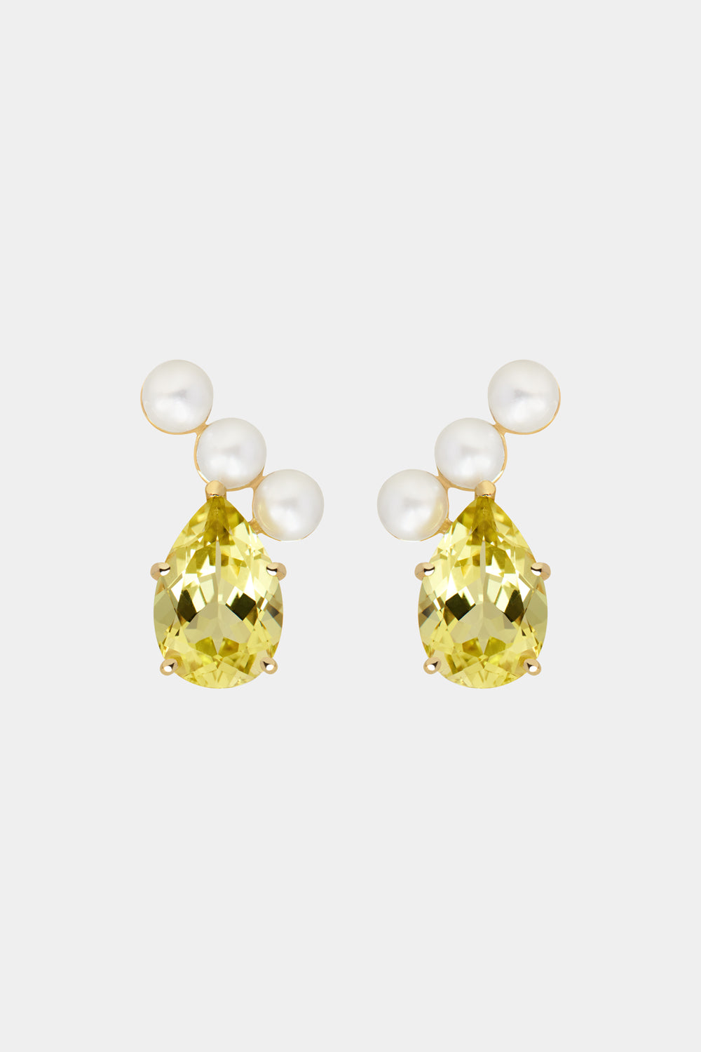 Arwen Lemon Quartz Pearl Earrings | 9K Yellow Gold
