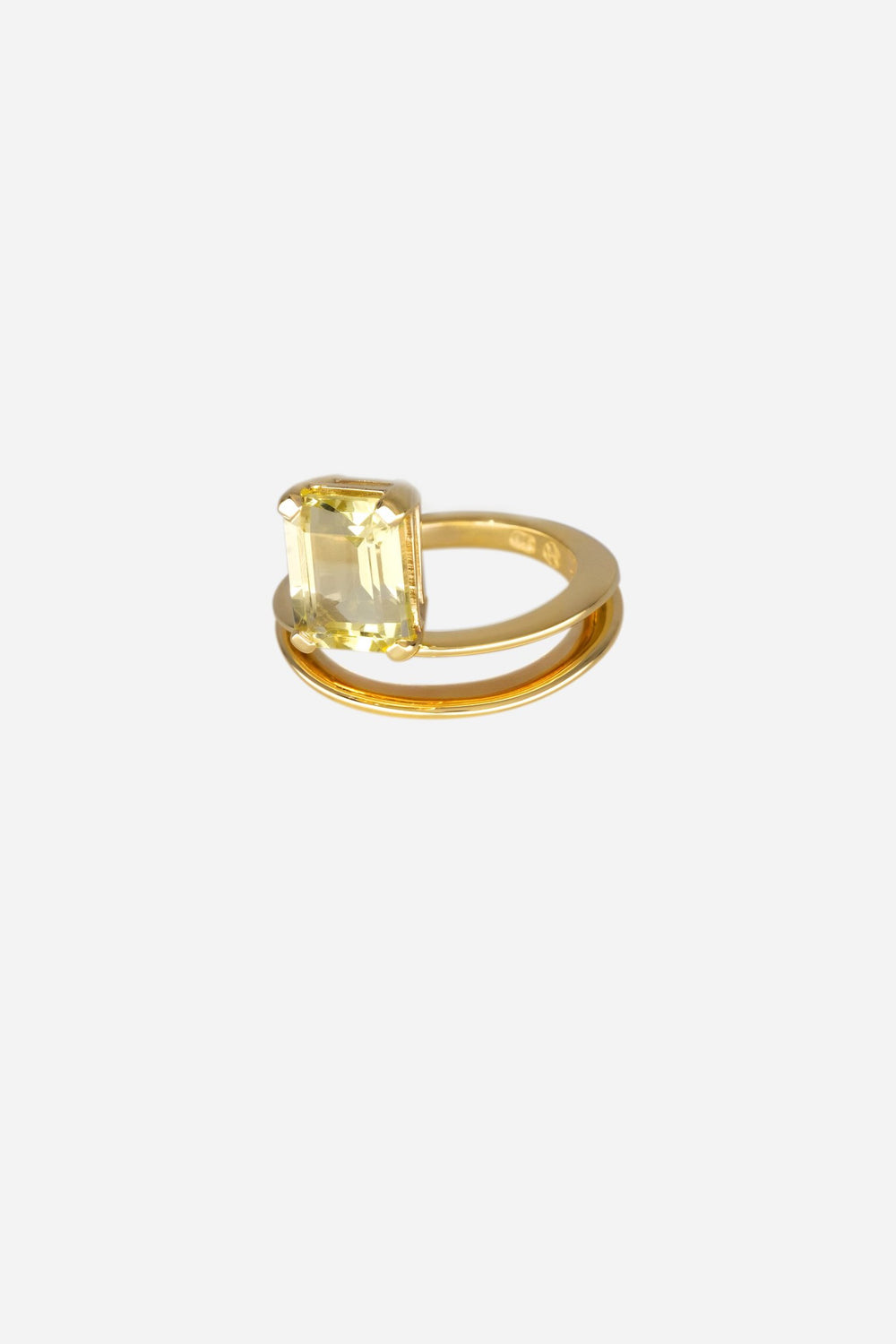 Double Band Lemon Quartz Ring | 9K Yellow Gold