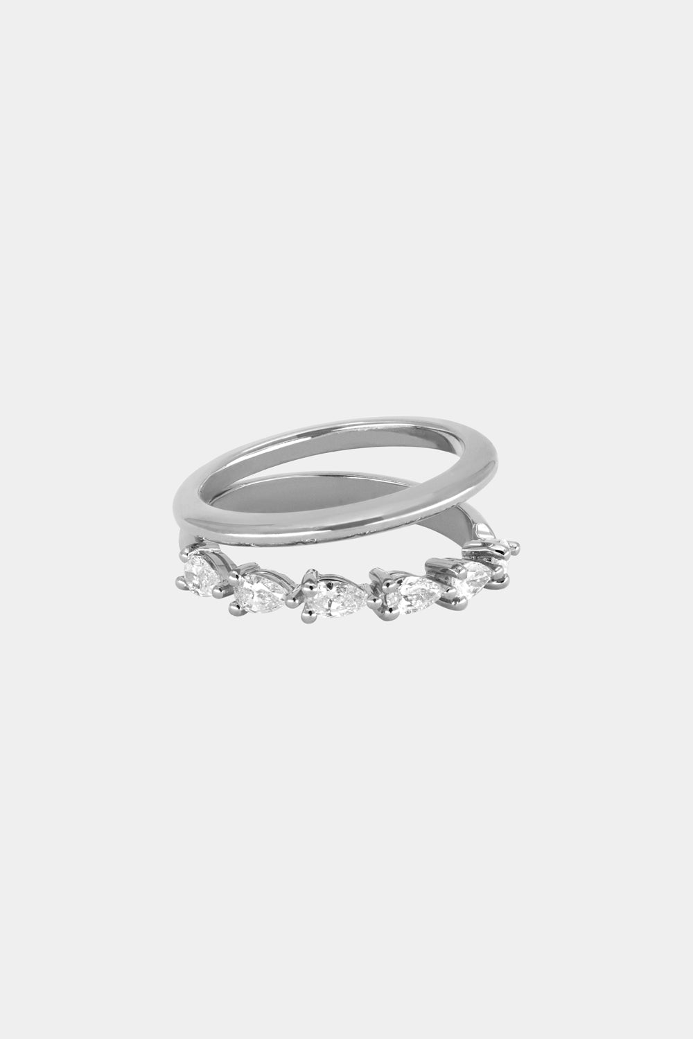 Double Band Pear Diamond Ring | 18K White Gold