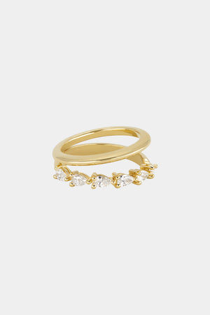 Double Band Pear Diamond Ring | 18K Yellow Gold | Natasha Schweitzer