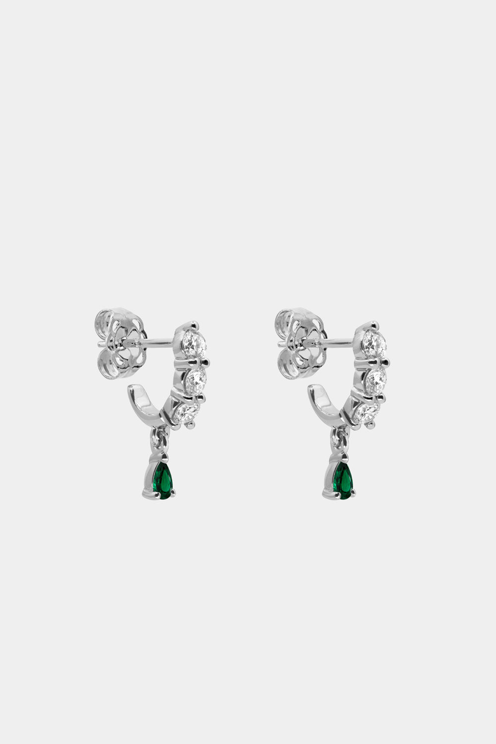 Diamond Georgie Hoops with Emerald Drop | 18K White Gold, More options available