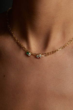 Pear Diamond and Oval Emerald Toi Et Moi Necklace | 18K Yellow Gold | Natasha Schweitzer
