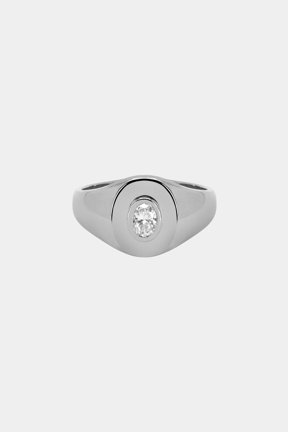 Oval Diamond Signet Ring | White Gold