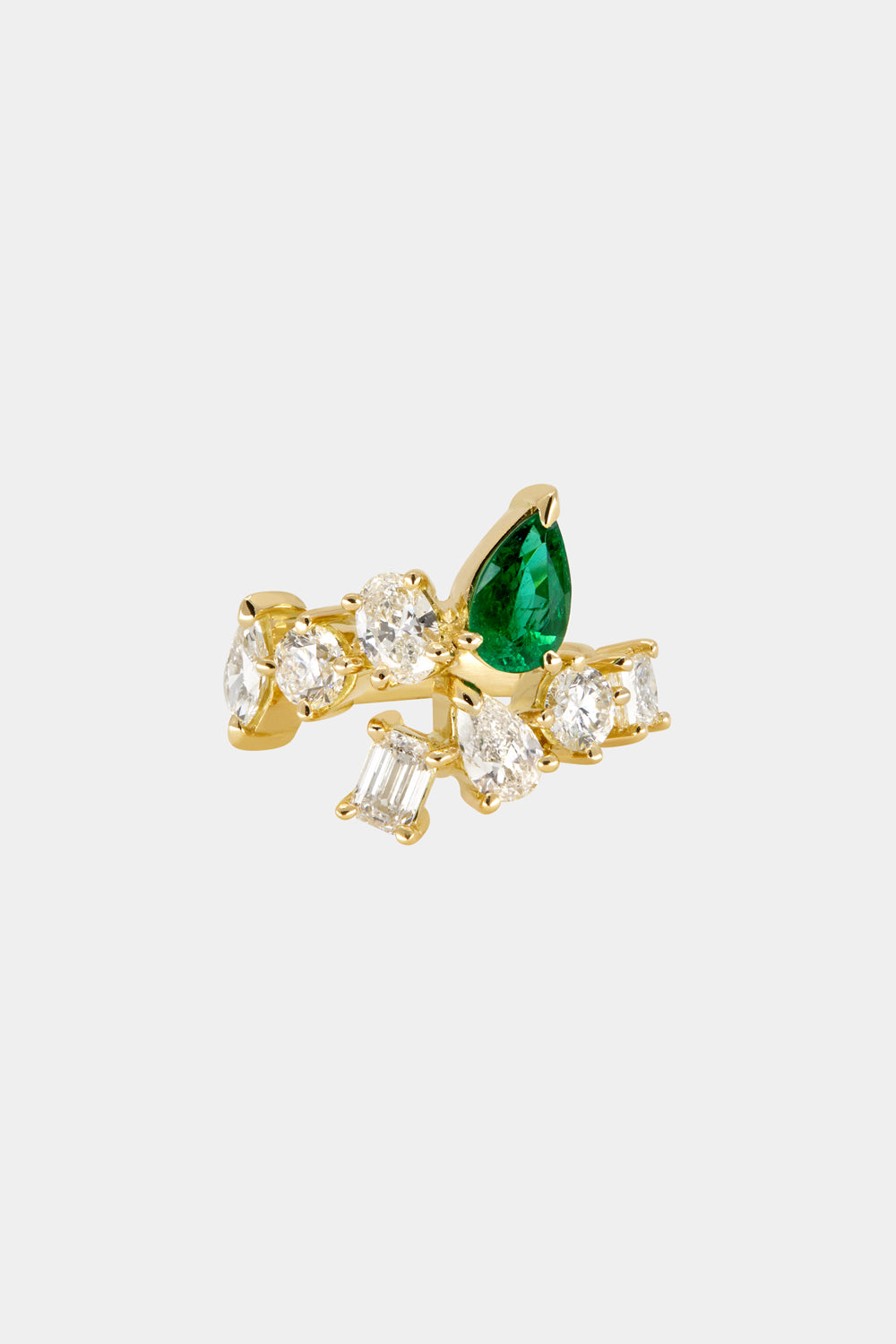 Pear Emerald and Diamond Wrap Ring | 18K Yellow Gold