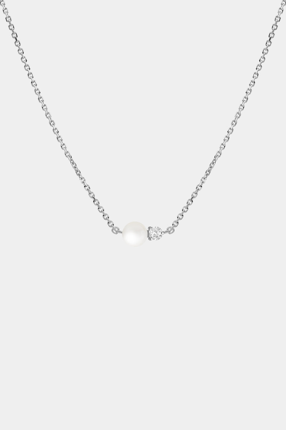 Diamond Pearl Duo Necklace | 9K White Gold