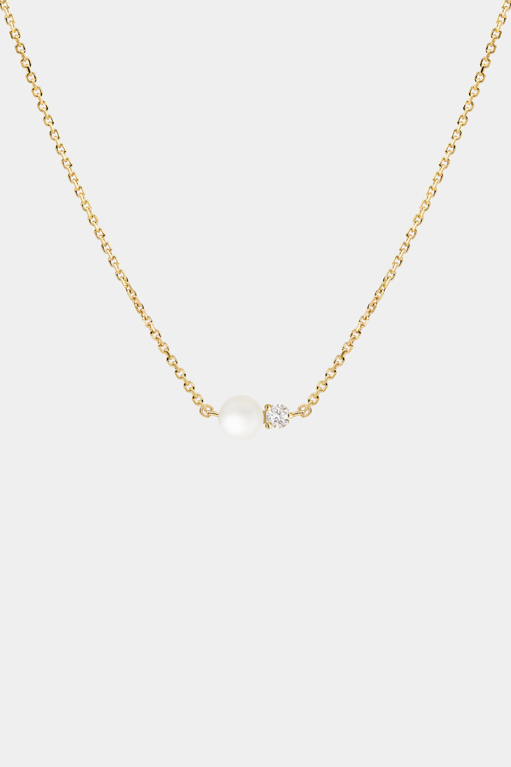 Diamond Pearl Duo Necklace | 9K Yellow Gold