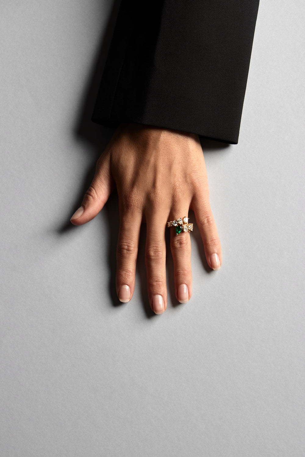 Pear Emerald and Diamond Wrap Ring | 18K White Gold| Natasha Schweitzer