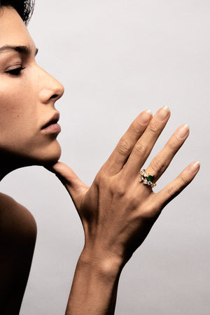 Pear Emerald and Diamond Wrap Ring | 18K White Gold | Natasha Schweitzer