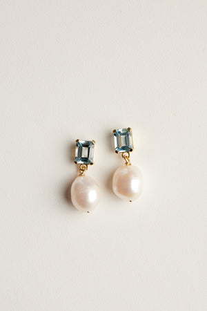 Rectangle Topaz Pearl Earrings | Silver | Natasha Schweitzer