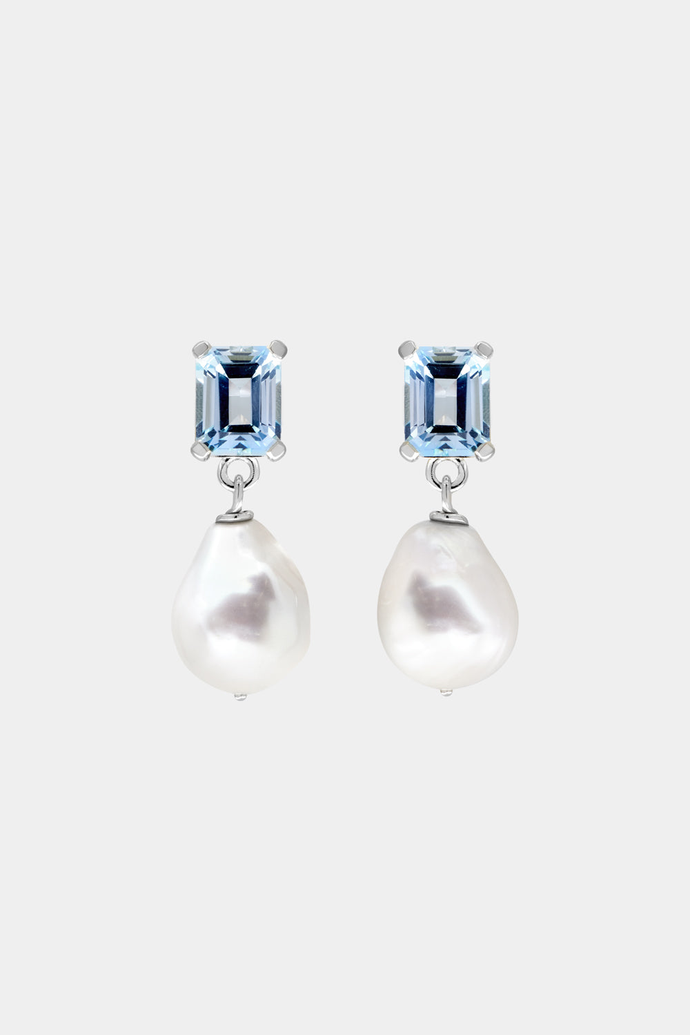 Rectangle Topaz Pearl Earrings | Silver