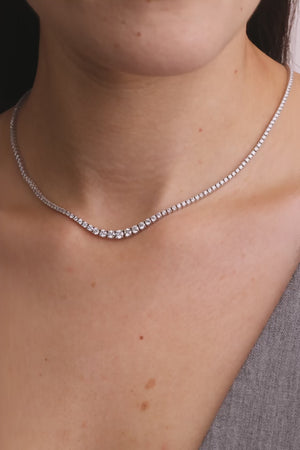 Small Graduating Tennis Necklace | 18K White Gold