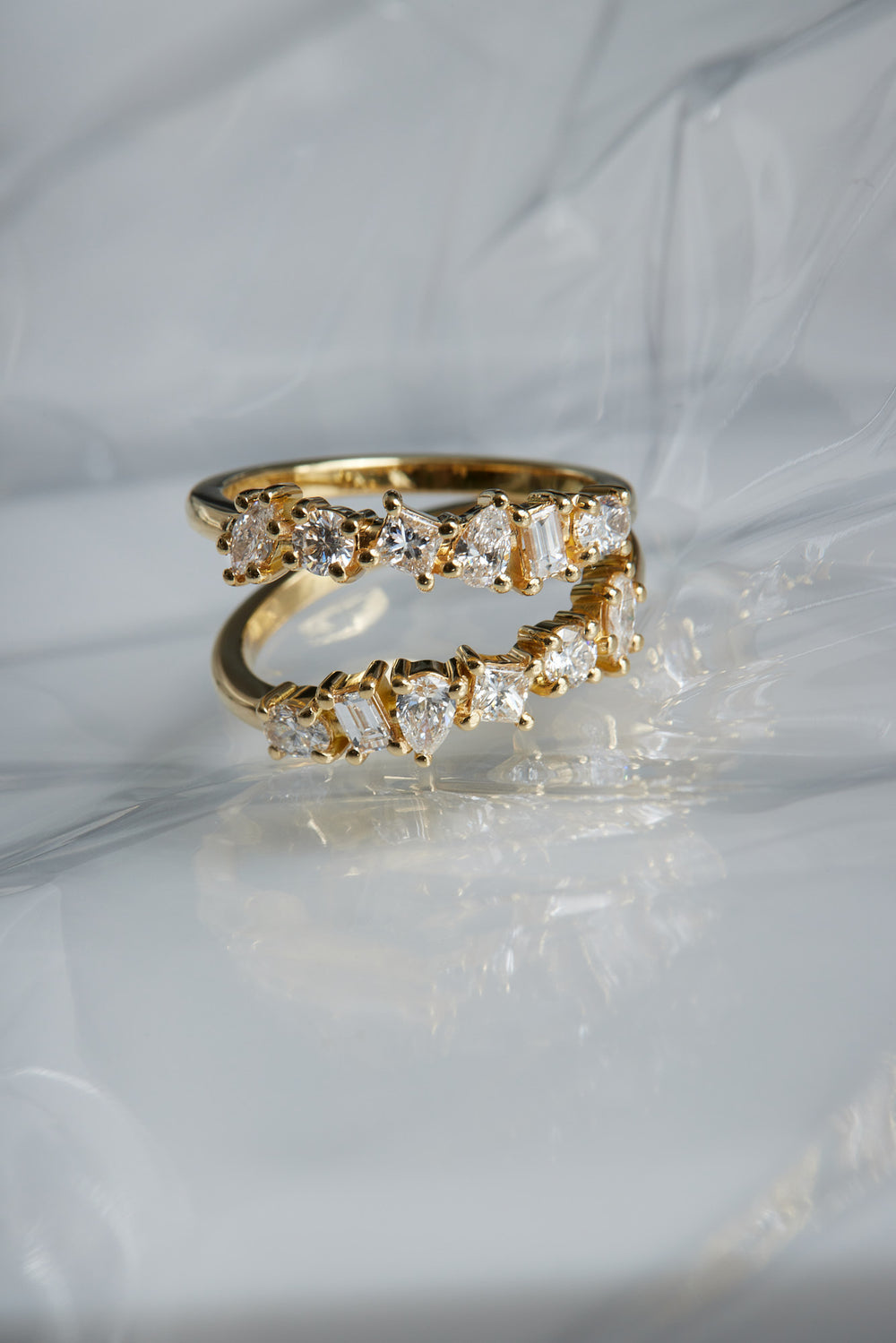 Double Band Scattered Diamond Ring | 18K White Gold| Natasha Schweitzer