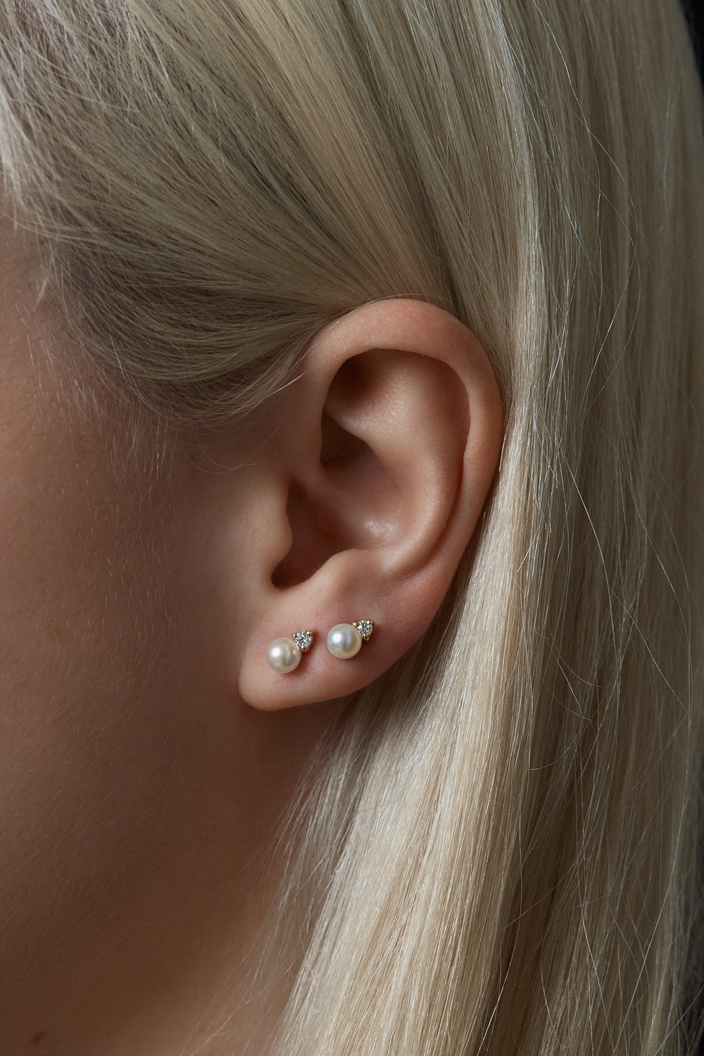 Diamond Pearl Duo Earrings | 9K Yellow Gold| Natasha Schweitzer