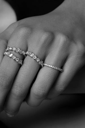 Double Band Scattered Diamond Ring | 18K White Gold | Natasha Schweitzer