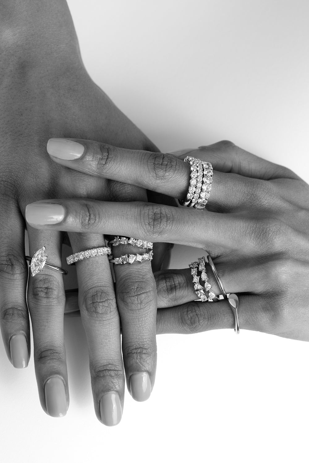 Double Band Scattered Diamond Ring | 18K White Gold| Natasha Schweitzer
