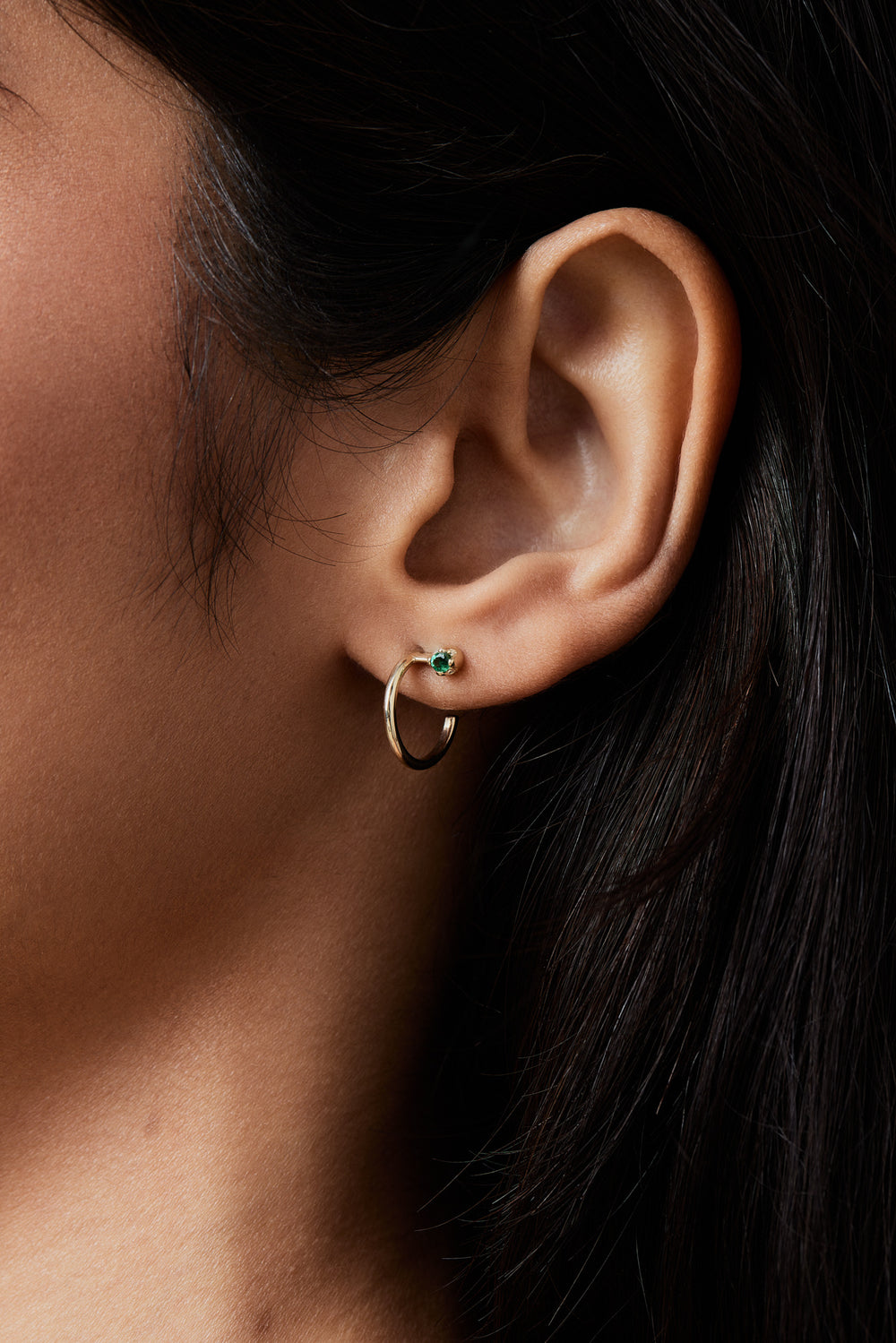 Mini Lara Emerald Hoop Earrings | 9K Yellow Gold