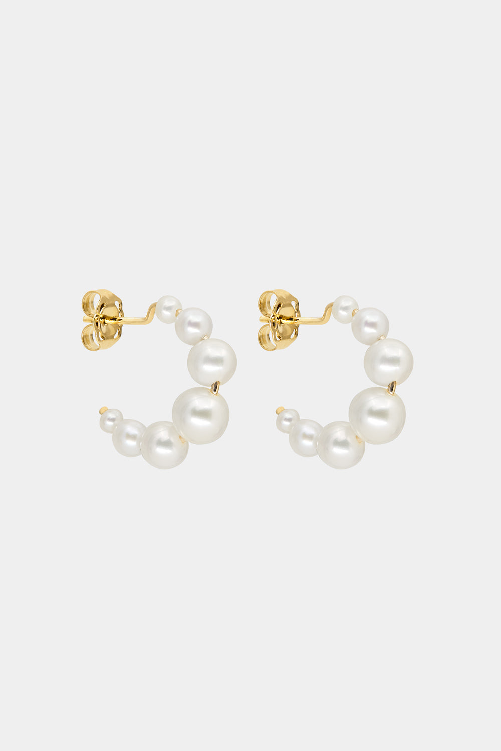 Graduating Pearl Hoop Earrings | 9K Yellow Gold| Natasha Schweitzer
