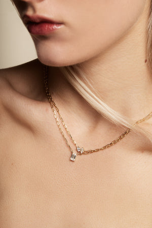 Emerald and Round Diamond Toi Et Moi Necklace | 18K Yellow Gold | Natasha Schweitzer