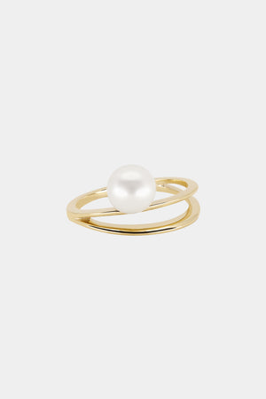 Double Band Pearl Ring | 9K Yellow Gold | Natasha Schweitzer