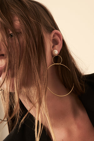 Double Drop Hoop Earrings with Pearl | Gold Plated | Natasha Schweitzer