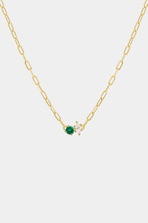 Marquise Diamond and Round Emerald Toi Et Moi Necklace | 18K Yellow Gold | Natasha Schweitzer