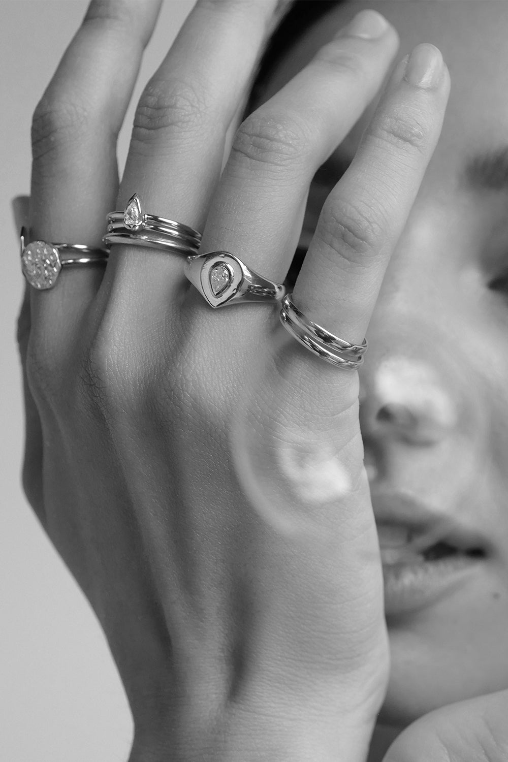 Mini Pear Diamond Ring | 9K White Gold| Natasha Schweitzer