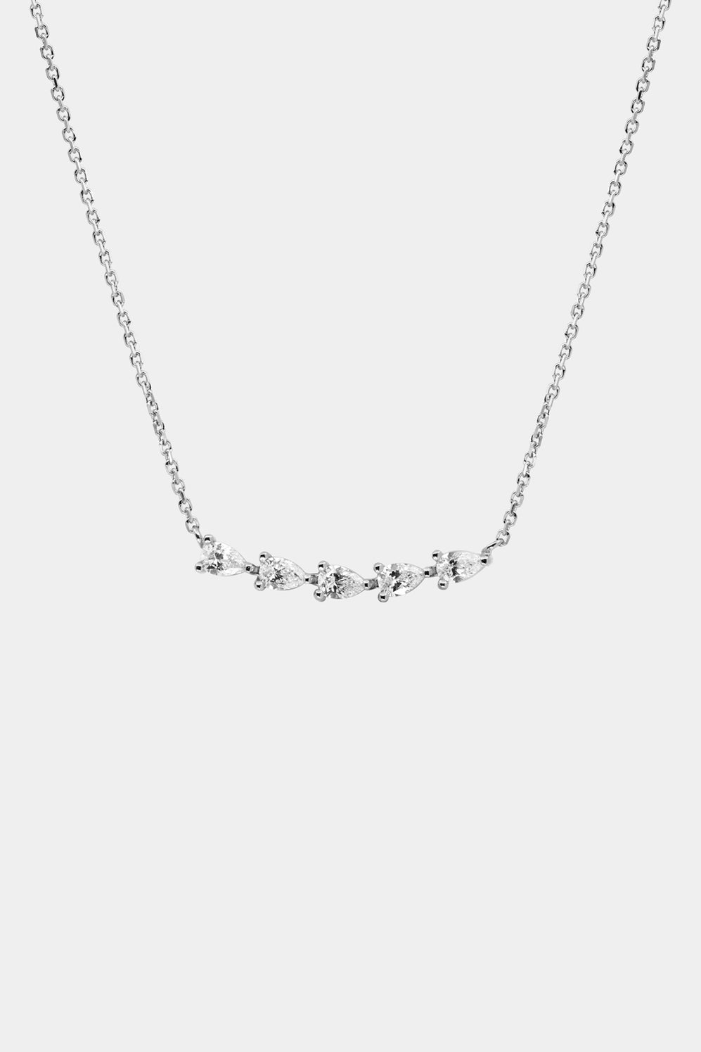 Curved Pear Diamond Bar Necklace | 18K White Gold