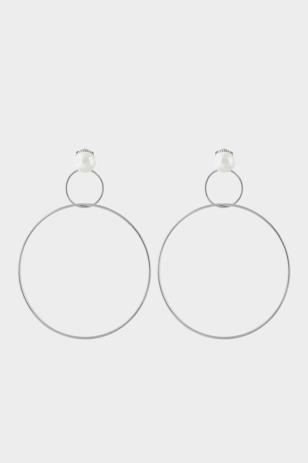Double Drop Hoop Earrings with Pearl | Silver