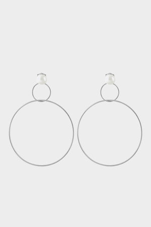 Double Drop Hoop Earrings with Pearl | Silver | Natasha Schweitzer