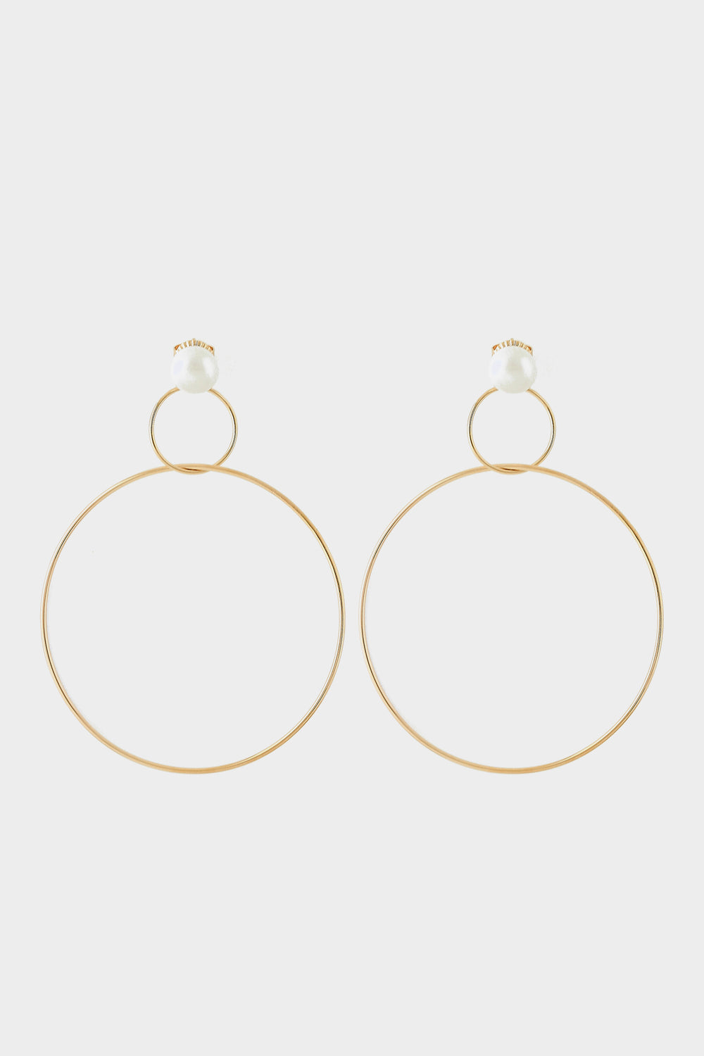 Double Drop Hoop Earrings with Pearl | Gold Plated
