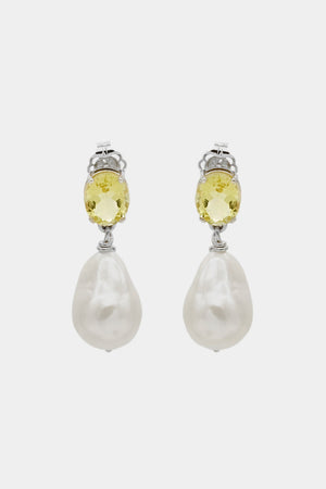 Oval Lemon Quartz Pearl Earrings | Silver | Natasha Schweitzer