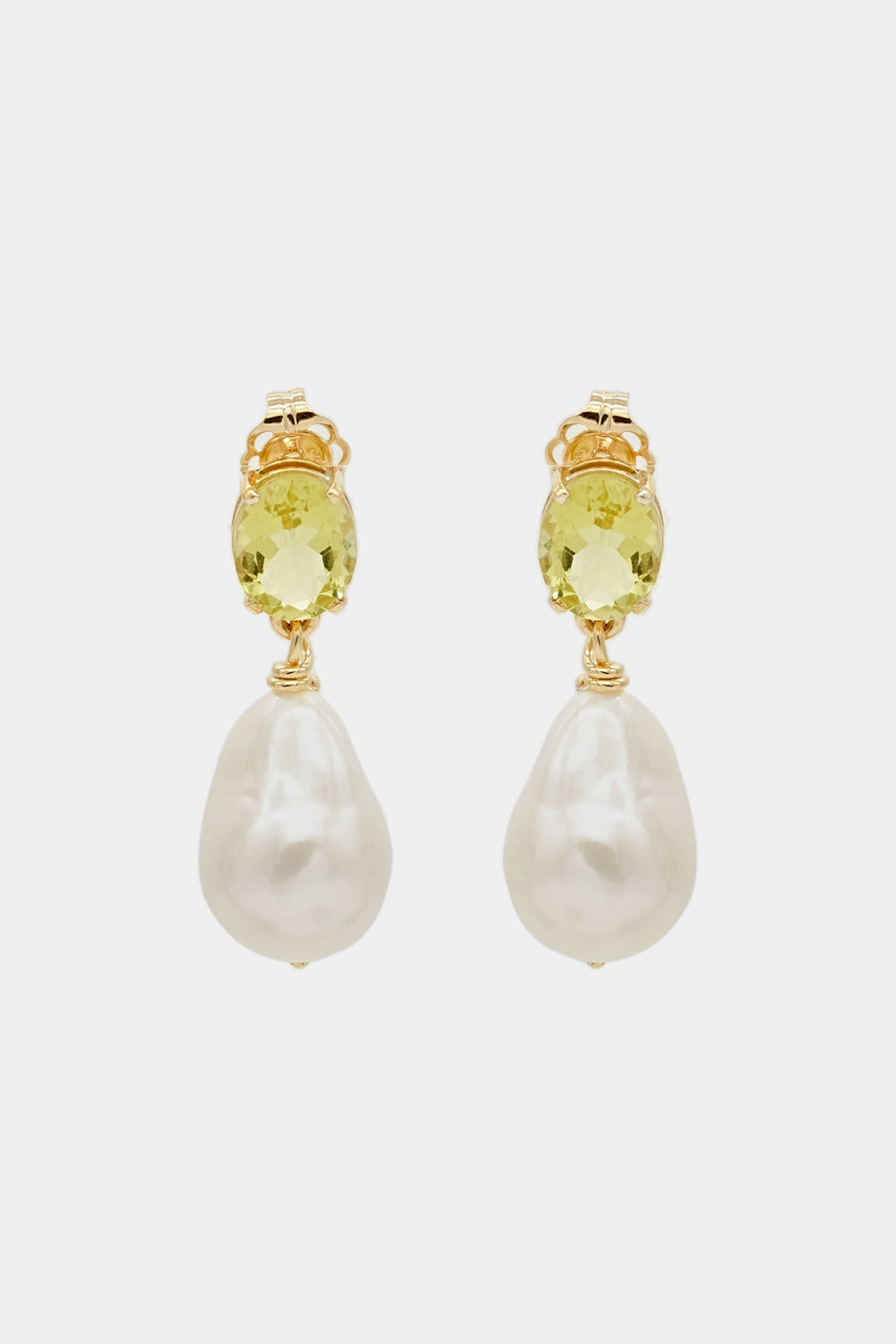 Oval Lemon Quartz Pearl Earrings | 9K Yellow Gold
