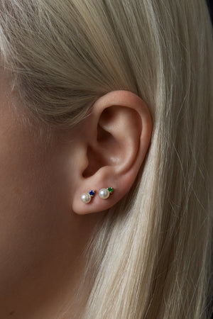 Emerald Pearl Duo Earrings | 9K White Gold | Natasha Schweitzer