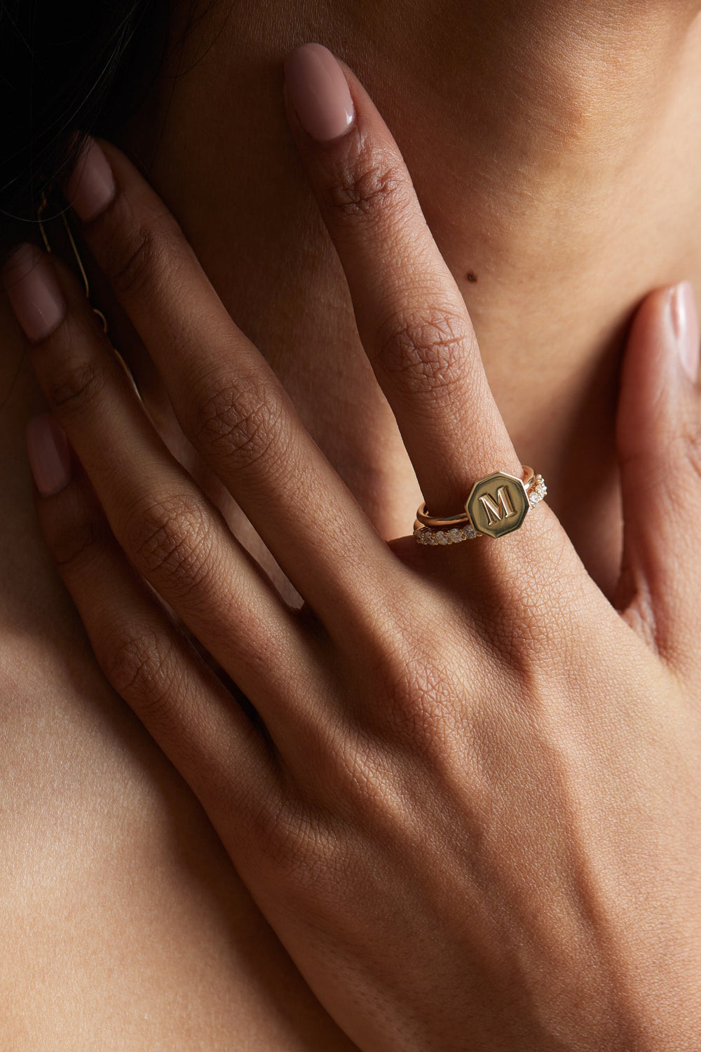 NATASHA SCHWEITZER Rings Letter Ring 9K Gold Initial Ring