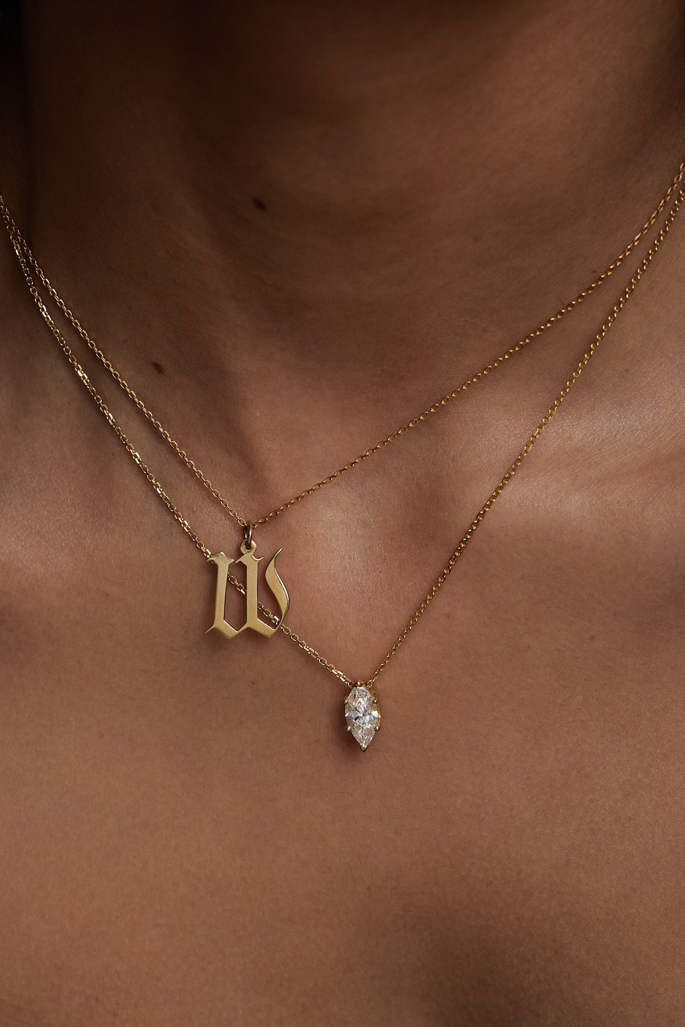 Large Gothic Letter Necklace | 9K Rose Gold| Natasha Schweitzer