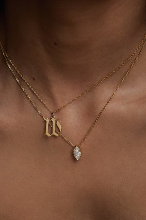 Large Gothic Letter Necklace | 9K Rose Gold | Natasha Schweitzer