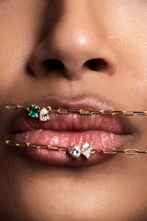 Pear Diamond and Oval Emerald Toi Et Moi Necklace | White Gold | Natasha Schweitzer