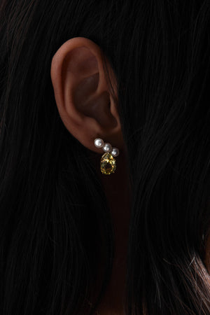 Arwen Lemon Quartz Pearl Earrings | 9K Yellow Gold | Natasha Schweitzer