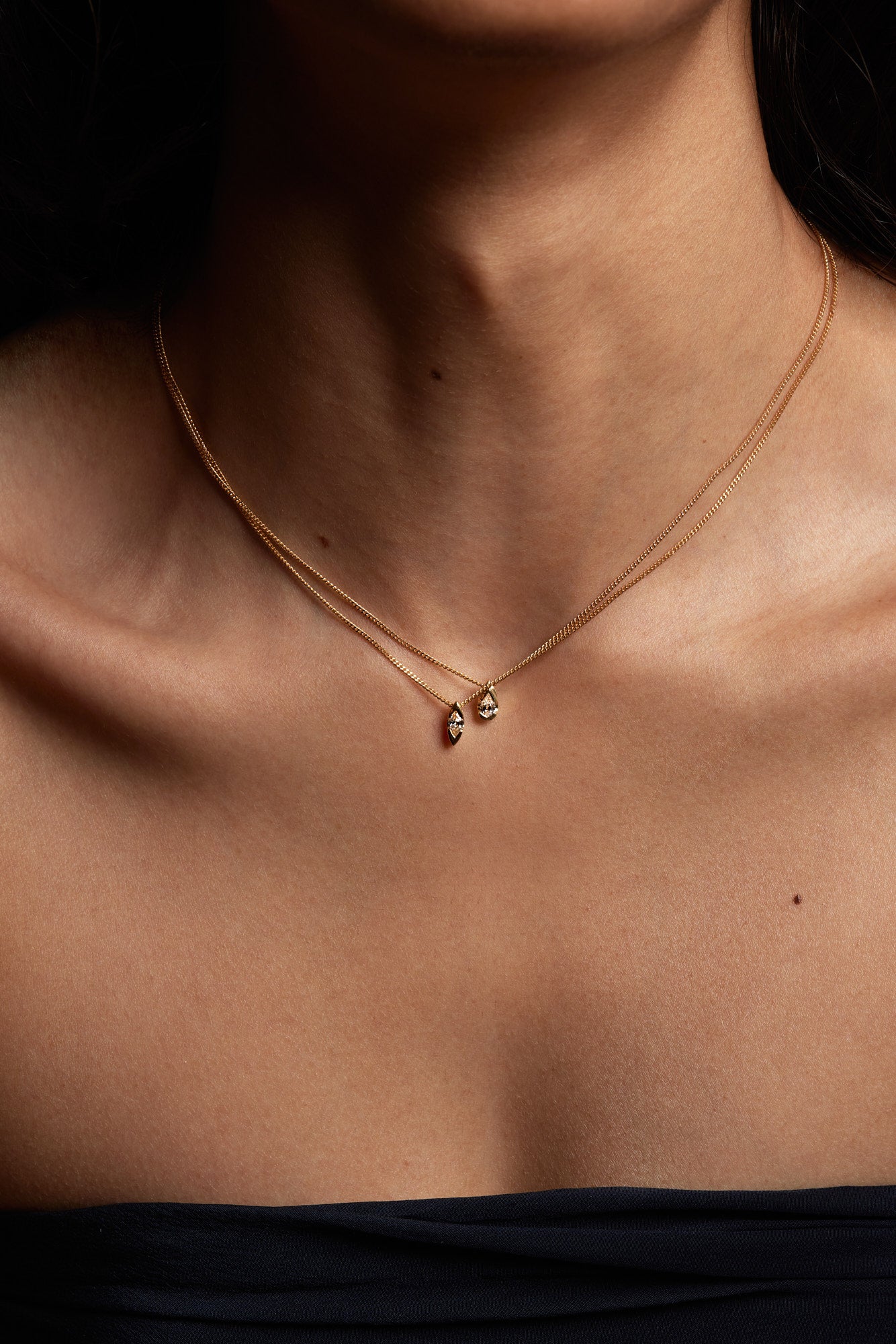 Mini Marquise Diamond Necklace | 9K Yellow or Rose Gold| Natasha Schweitzer