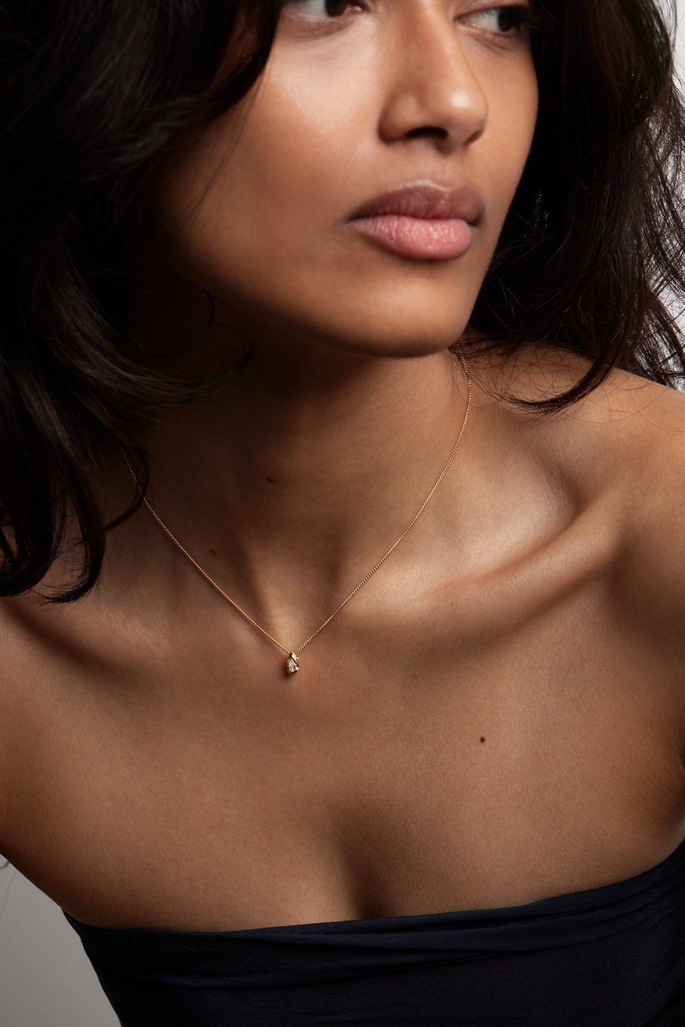 Mini Pear Diamond Necklace | 9K Yellow or Rose Gold| Natasha Schweitzer