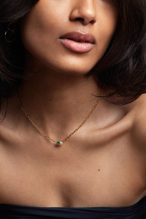 Pear Diamond and Oval Emerald Toi Et Moi Necklace | White Gold | Natasha Schweitzer