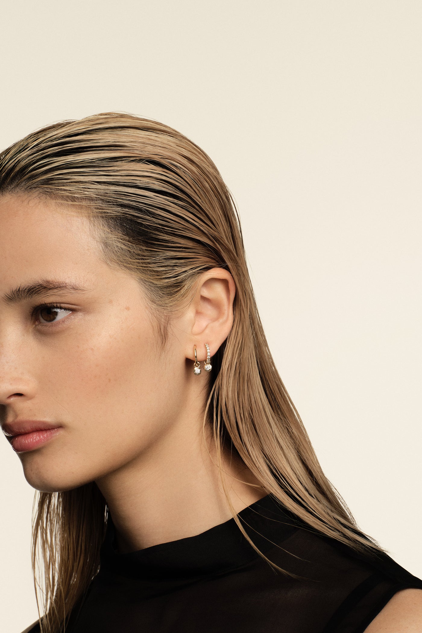 Elsa Diamond Hoops with Diamond Drop | 18K Yellow Gold