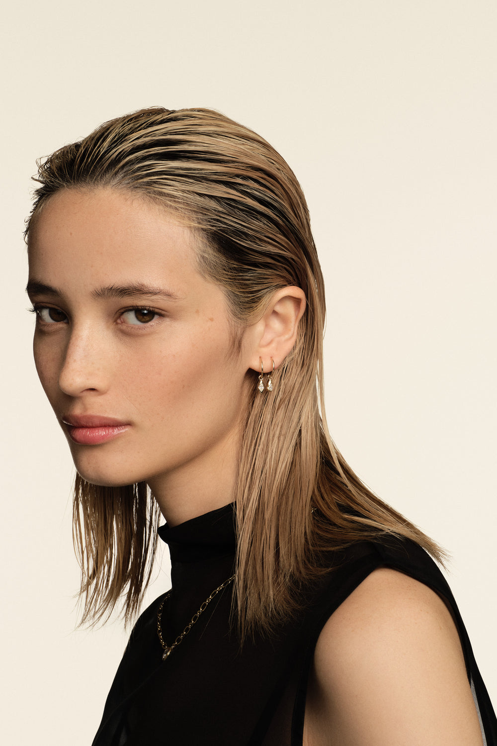 Mini Pear Diamond Hoops | 9K Yellow Gold| Natasha Schweitzer
