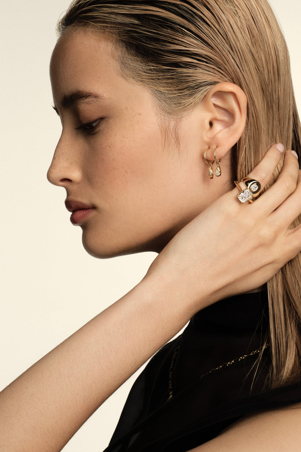 Mini Pear Diamond Hoops | 9K Yellow Gold| Natasha Schweitzer