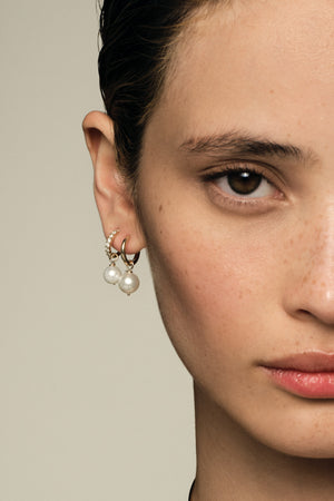 Elsa Diamond Hoops with Pearl Drop | 18K Yellow Gold | Natasha Schweitzer